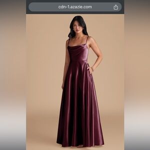 Azazie One Shoulder Satin Dress in Plum